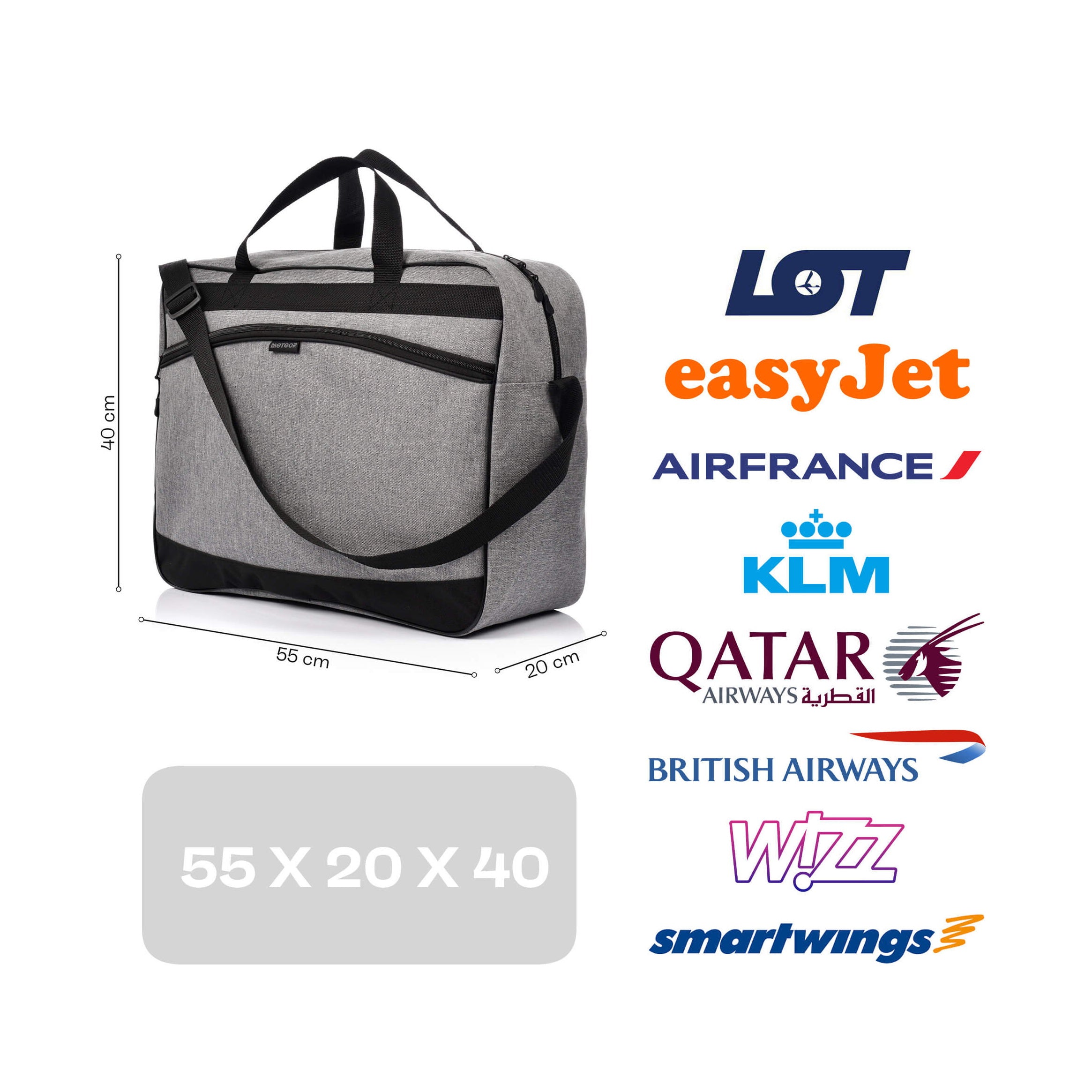 meteor Gym Duffel Cabin Holdall Bag - Lightweight Sports Luggage with Shoe Compartment, Shoulder Strap, Underseat Hand Size for Travel Workout Weekend Overnight