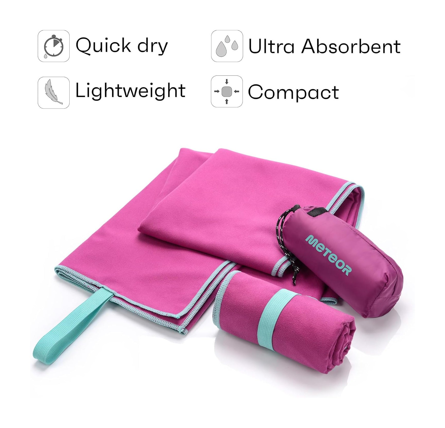 Meteor microfibre towel – Lightweight travel towel for gym, swimming, backpacking – Compact &amp; quick-dry gym towels with carry pouch – Travels Ideal for everyday use and trips