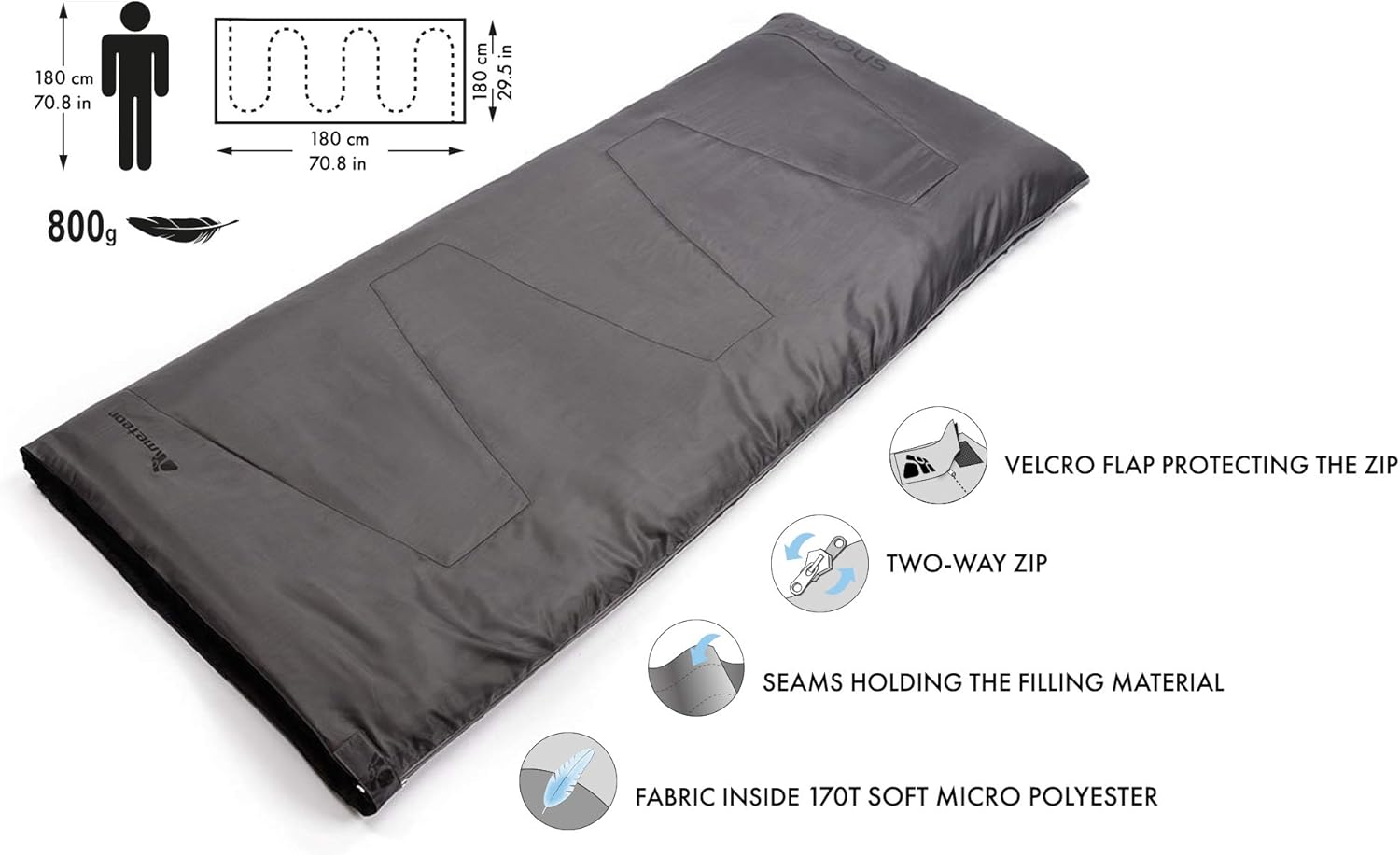 Meteor - Snooze Sleeping Bag – Camping Equipement – Compact Travel Gear for Hiking, Sleepover – Winter, Spring, Summer or Fall