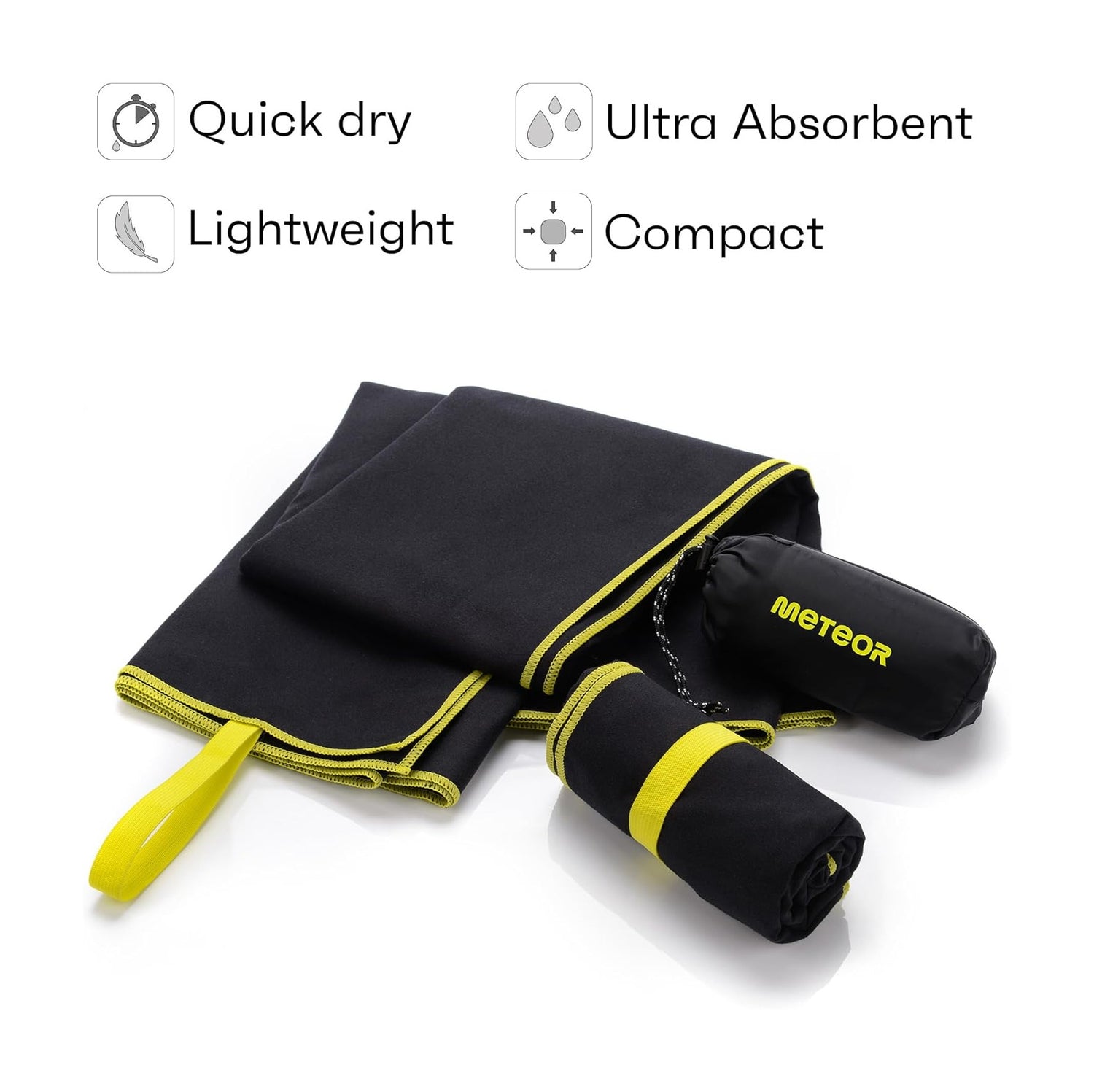 Meteor microfibre towel – Lightweight travel towel for gym, swimming, backpacking – Compact &amp; quick-dry gym towels with carry pouch – Travels Ideal for everyday use and trips