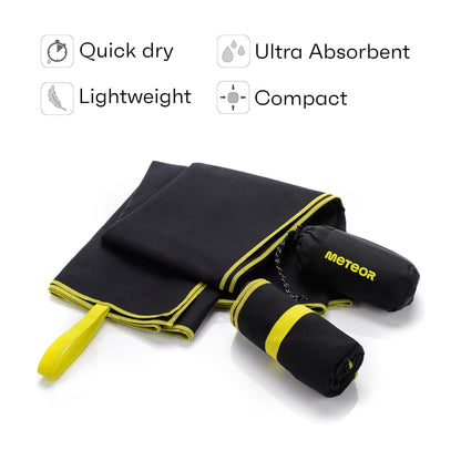 Meteor microfibre towel – Lightweight travel towel for gym, swimming, backpacking – Compact &amp; quick-dry gym towels with carry pouch – Travels Ideal for everyday use and trips