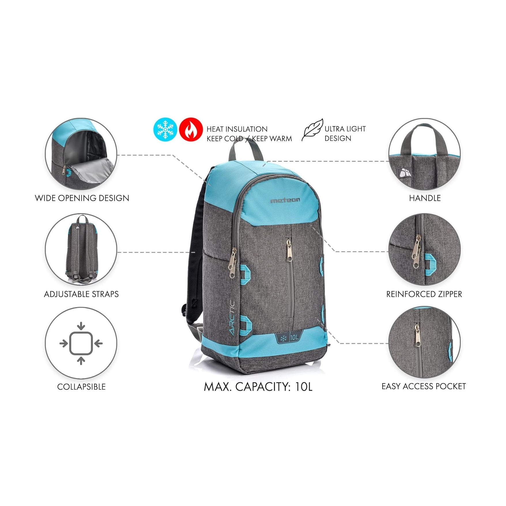Meteor 10L Cool Backpack, Cool Bag Insulated, Lunch Backpack, Cool Box Picnic Backpack, Ice Camping Bag, Picnic Bag, Outdoor Travel Bag
