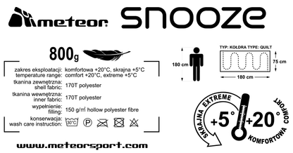 Meteor - Snooze Sleeping Bag – Camping Equipement – Compact Travel Gear for Hiking, Sleepover – Winter, Spring, Summer or Fall