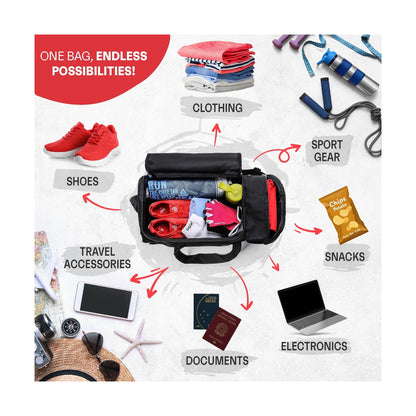 Meteor Nepr 20L Gym Duffel Cabin Holdall Bag - Lightweight Sports Luggage with Shoe Compartment, Shoulder Strap, Underseat Hand Size for Travel Workout Weekend Overnight