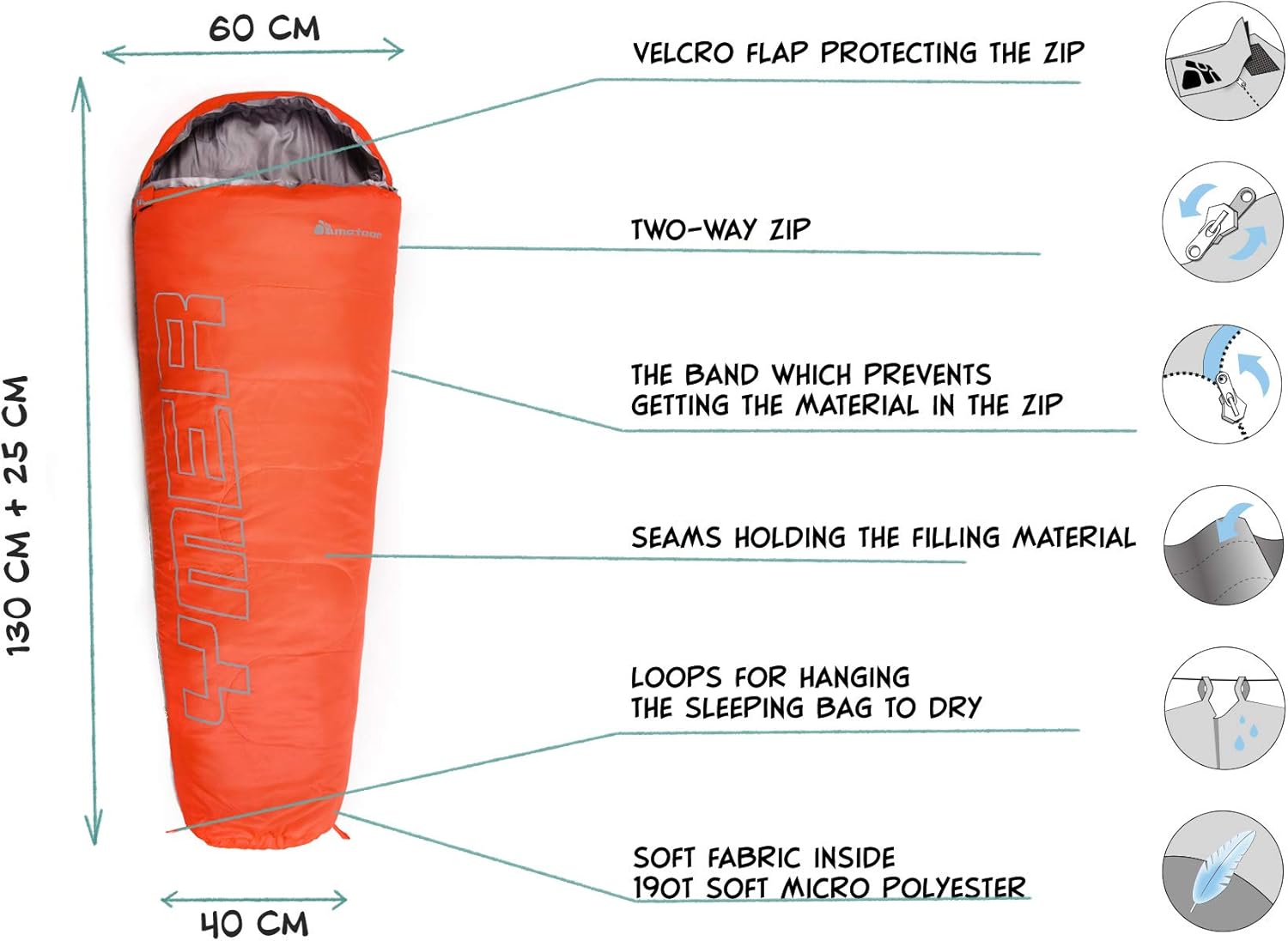 Meteor - YMER Kids Sleeping Bag – Camping Equipement for Girls, Boys &amp; Teens – Compact Travel Gear for Hiking, Sleepover – Winter, Spring, Summer or Fall