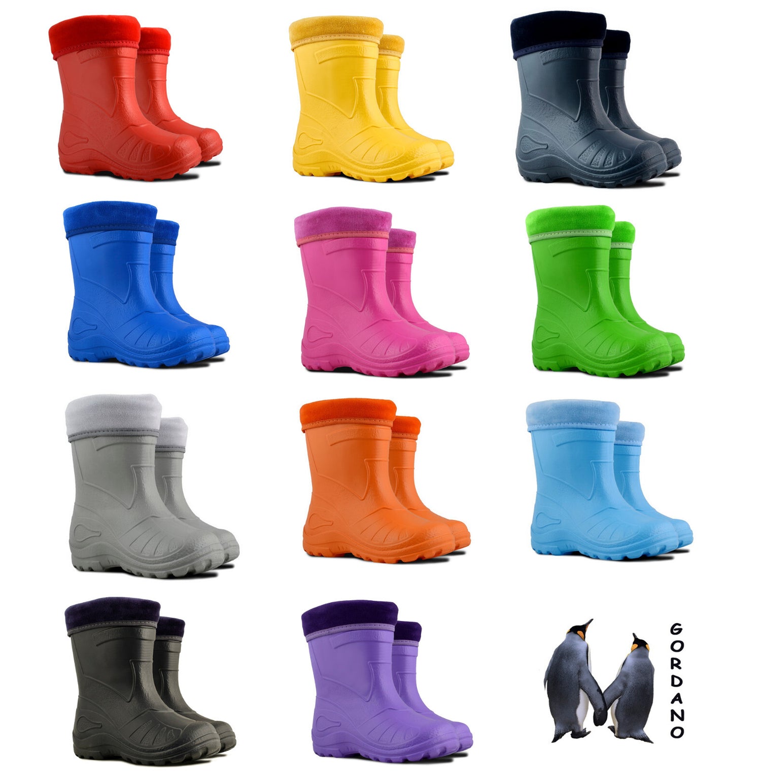 Gordano 050 Ultra Light EVA Kids Girls Wellington Boots Rainy Snow Wellies Red Very Warm Liners
